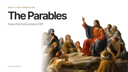 The Parables cover: Jesus teaching a crowd from a rock