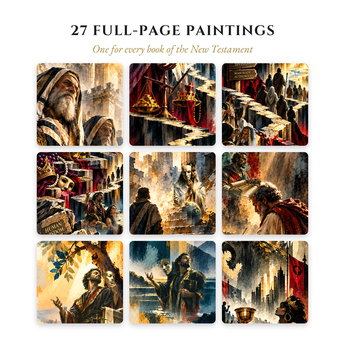 27 full-page paintings, one for every book of the New Testament